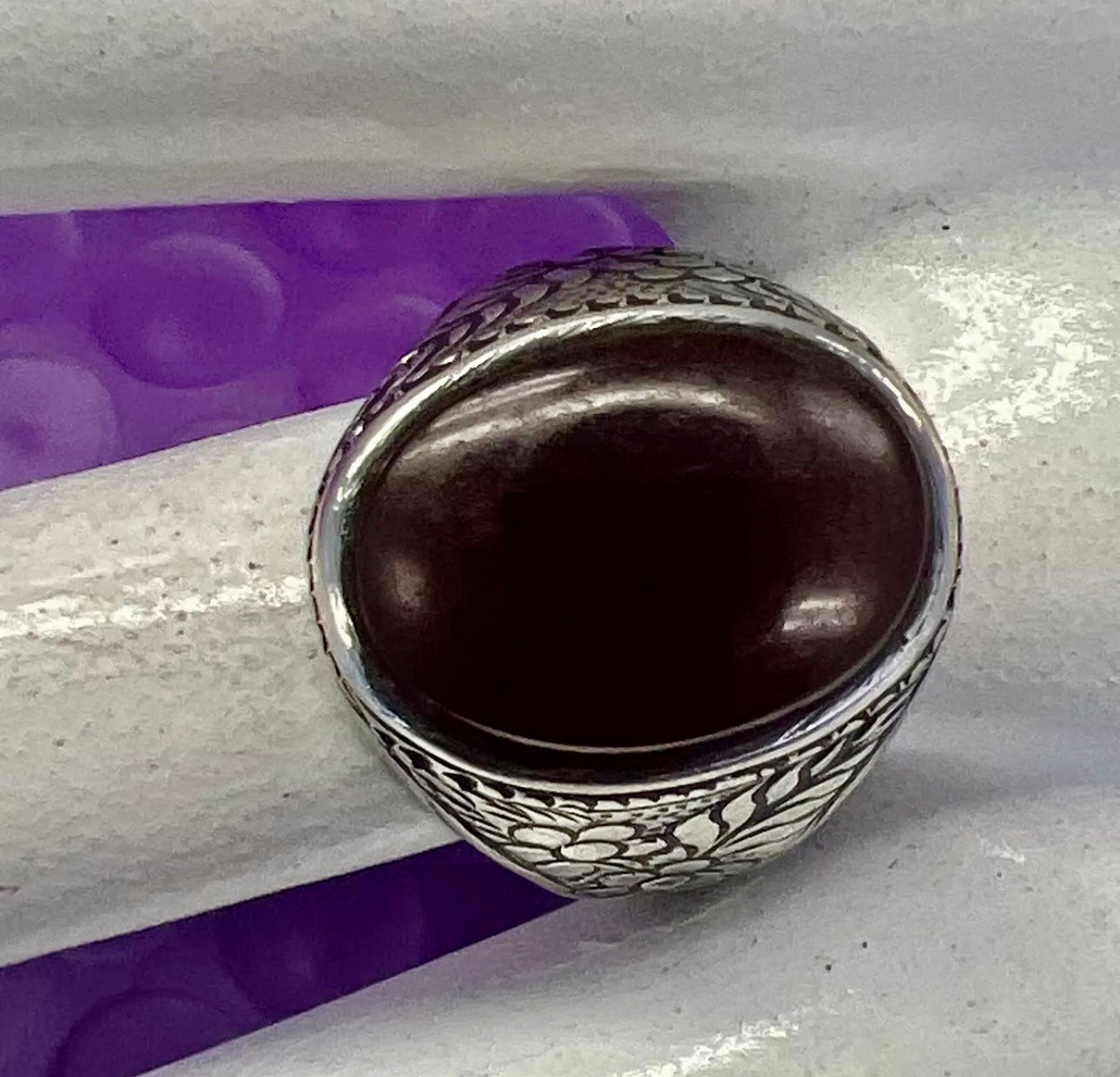 VINTAGE Men Carnelian Stone Ring Sterling Silver 925 Size 10mm US - JazzyJewelbyAmina