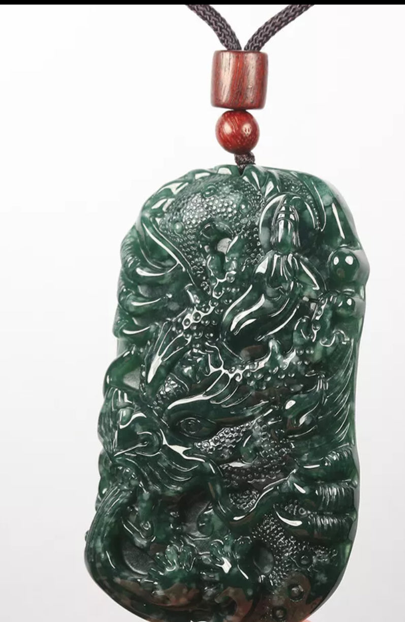 VINTAGE Green Jadeite Dragon Kwan-Yin (Guanyin) Jade Pendant - Certified Grade A Jade Piece D242 - JazzyJewelbyAmina
