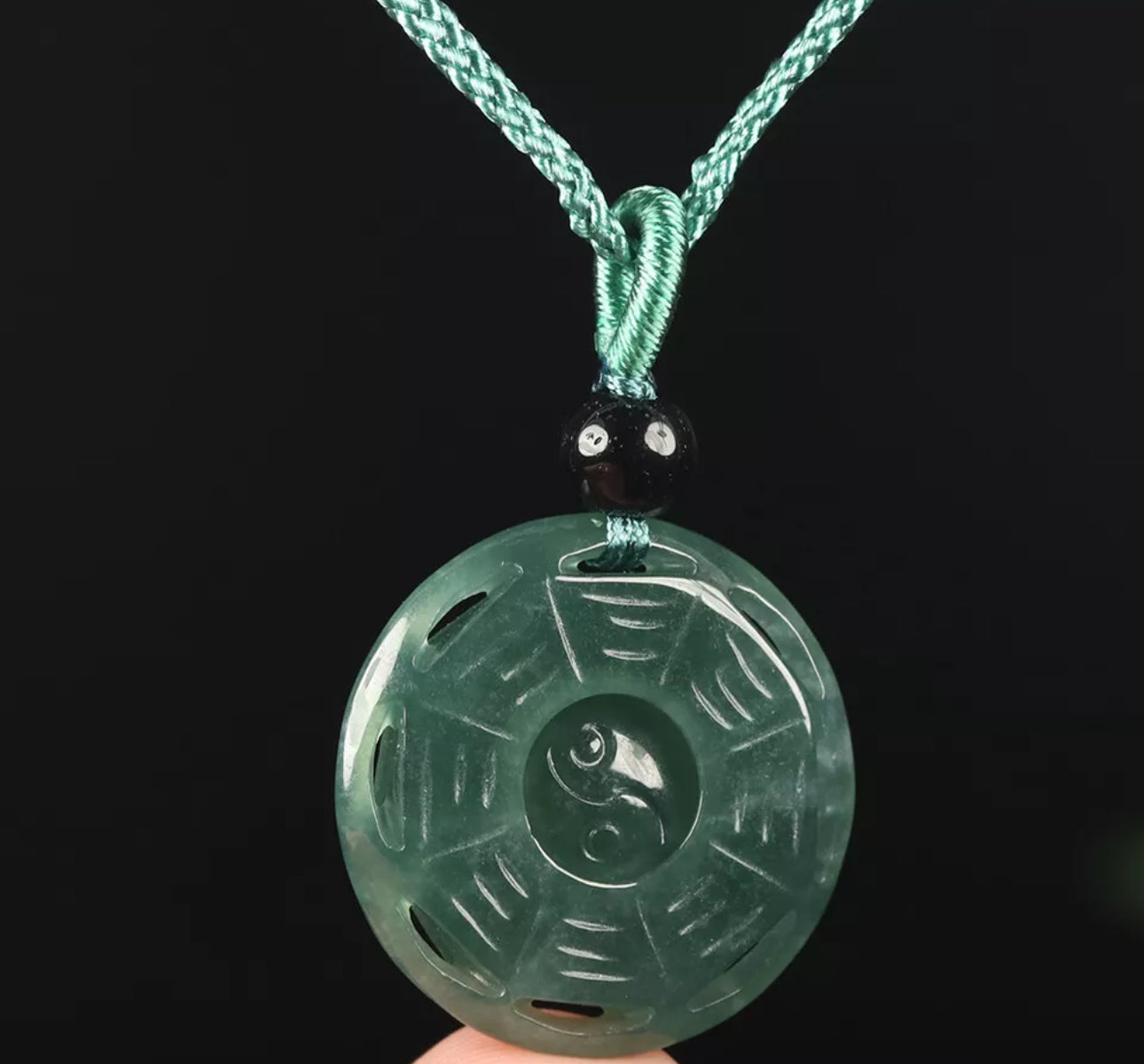 VINTAGE Green Octagon Jade Pendant Eight Trigrams Certified Lucky Jade Piece! - JazzyJewelbyAmina