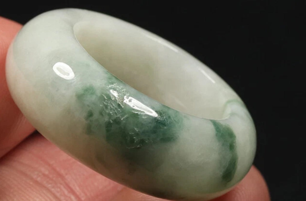 VINTAGE Owned Jadeite Green Jade Bangle Size 7.75 US Flower Jade G33 - JazzyJewelbyAmina