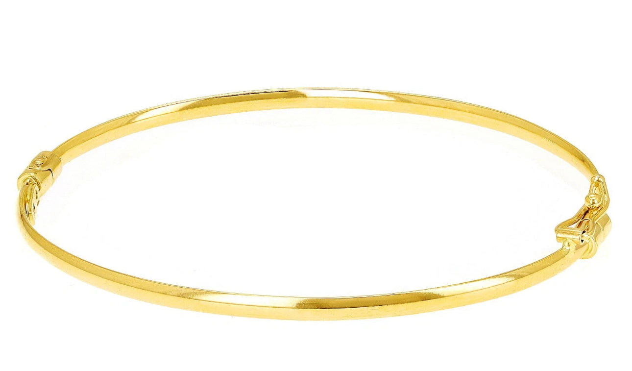 VINTAGE Italian 14k Yellow Gold Hollow Tube Plain Oval Hinged Bangle Bracelet 7" 2mm U723