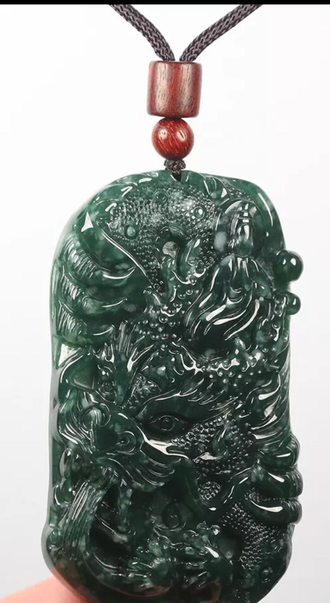VINTAGE Green Jadeite Dragon Kwan-Yin (Guanyin) Jade Pendant - Certified Grade A Jade Piece D242 - JazzyJewelbyAmina