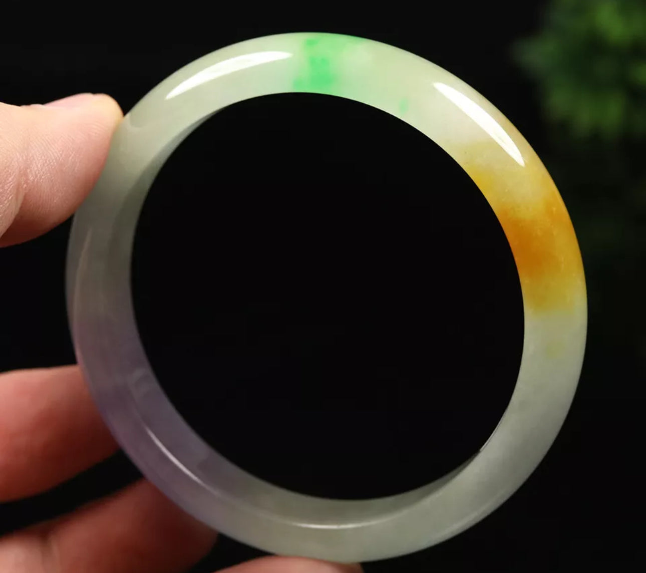 VINTAGE Large Jadeite Brown/Green/Lavender Jade Bangle Size 60mm J397 - JazzyJewelbyAmina