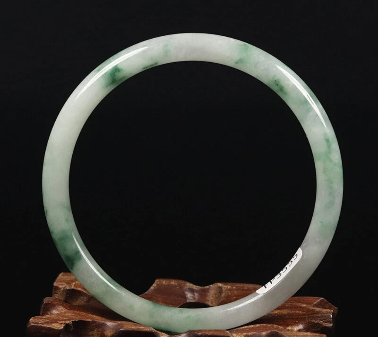 VINTAGE Medium Jadeite Green/White Jade Bangle Size 59 MM Marble Floating Flower Jade G163 - JazzyJewelbyAmina