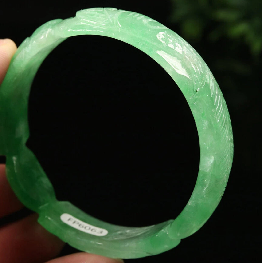VINTAGE Large Jadeite Green Jade Handcarved Dragon Phoenix Size 60 mm - Emerald Green Jade U179