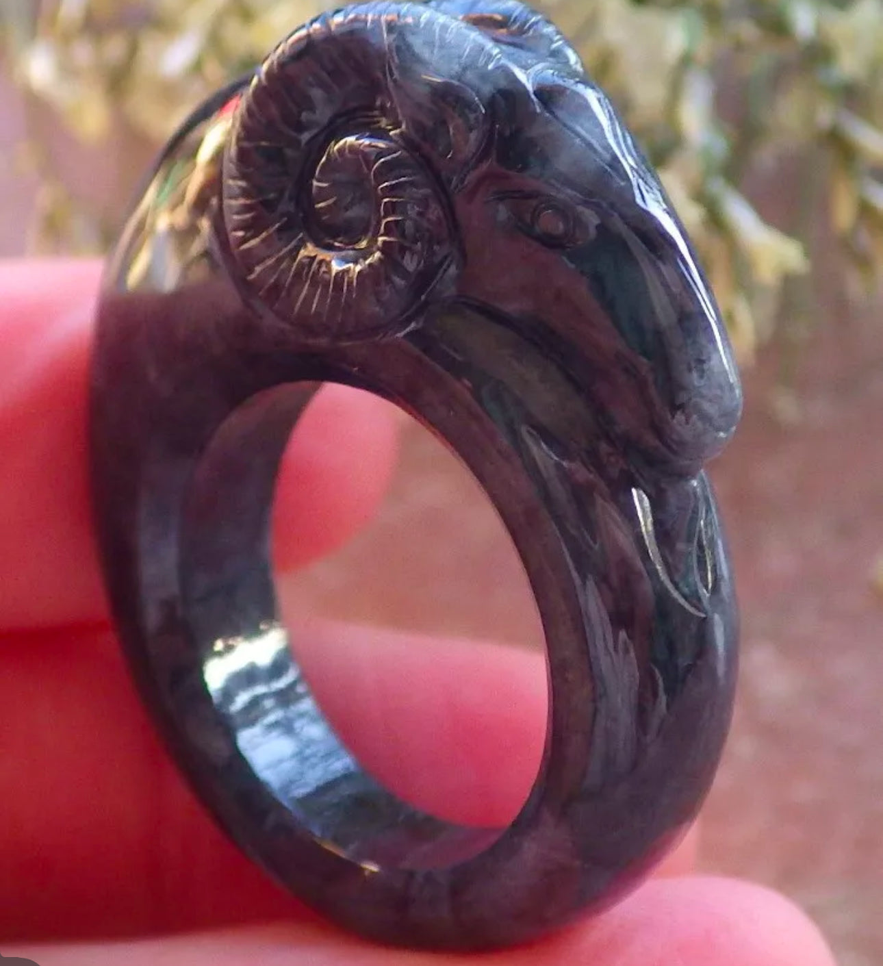 VINTAGE Jadeite Black Jade Ring HandCarved Ram/Sheep Certified Size 9 US M279 - JazzyJewelbyAmina