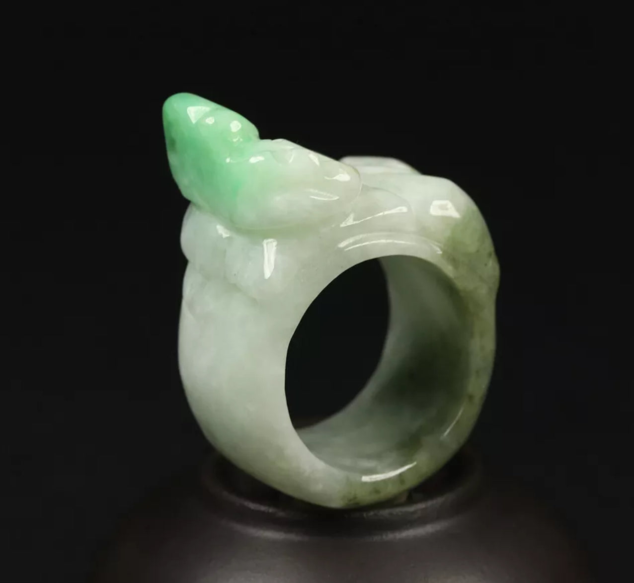 VINTAGE Medium Jadeite Green/White Jade Pixiu Certified Grade A Thumb Ring Y813 Prosperity & Protection! - JazzyJewelbyAmina