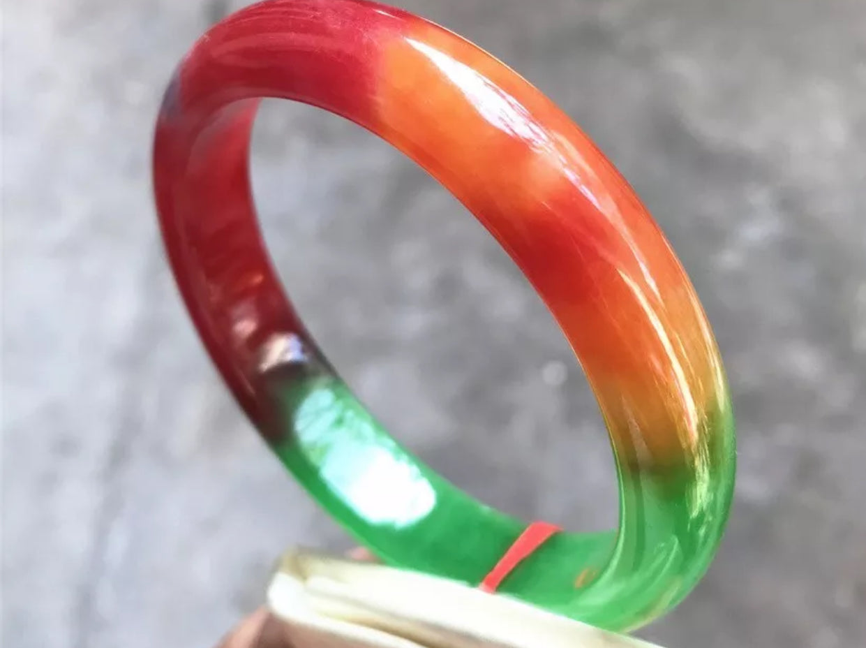 VINTAGE Large Jadeite Multi-Colored Jade Bangle Size 63mm J257 All Natural Jade Red/Green/Yellow - JazzyJewelbyAmina