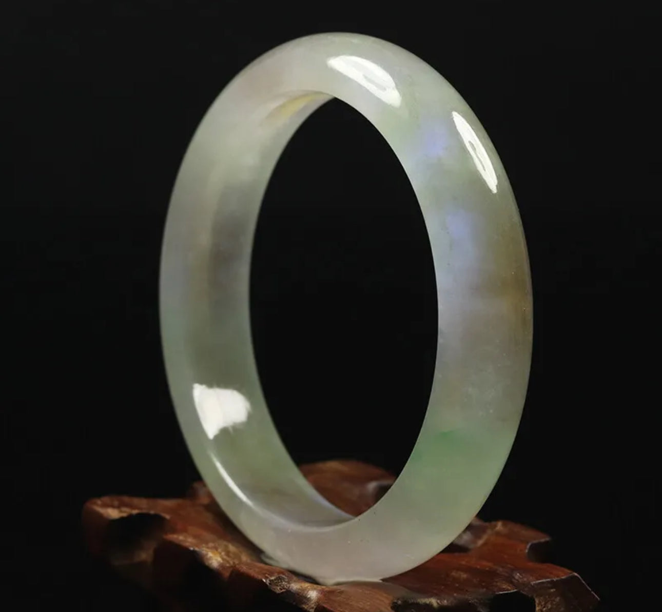 VINTAGE Large Icy Jadeite Green/White Lavender Bangle Size 60mm A115 - JazzyJewelbyAmina