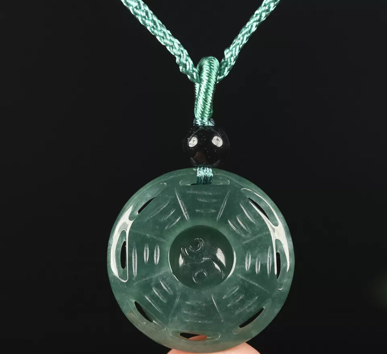 VINTAGE Green Octagon Jade Pendant Eight Trigrams Certified Lucky Jade Piece! - JazzyJewelbyAmina