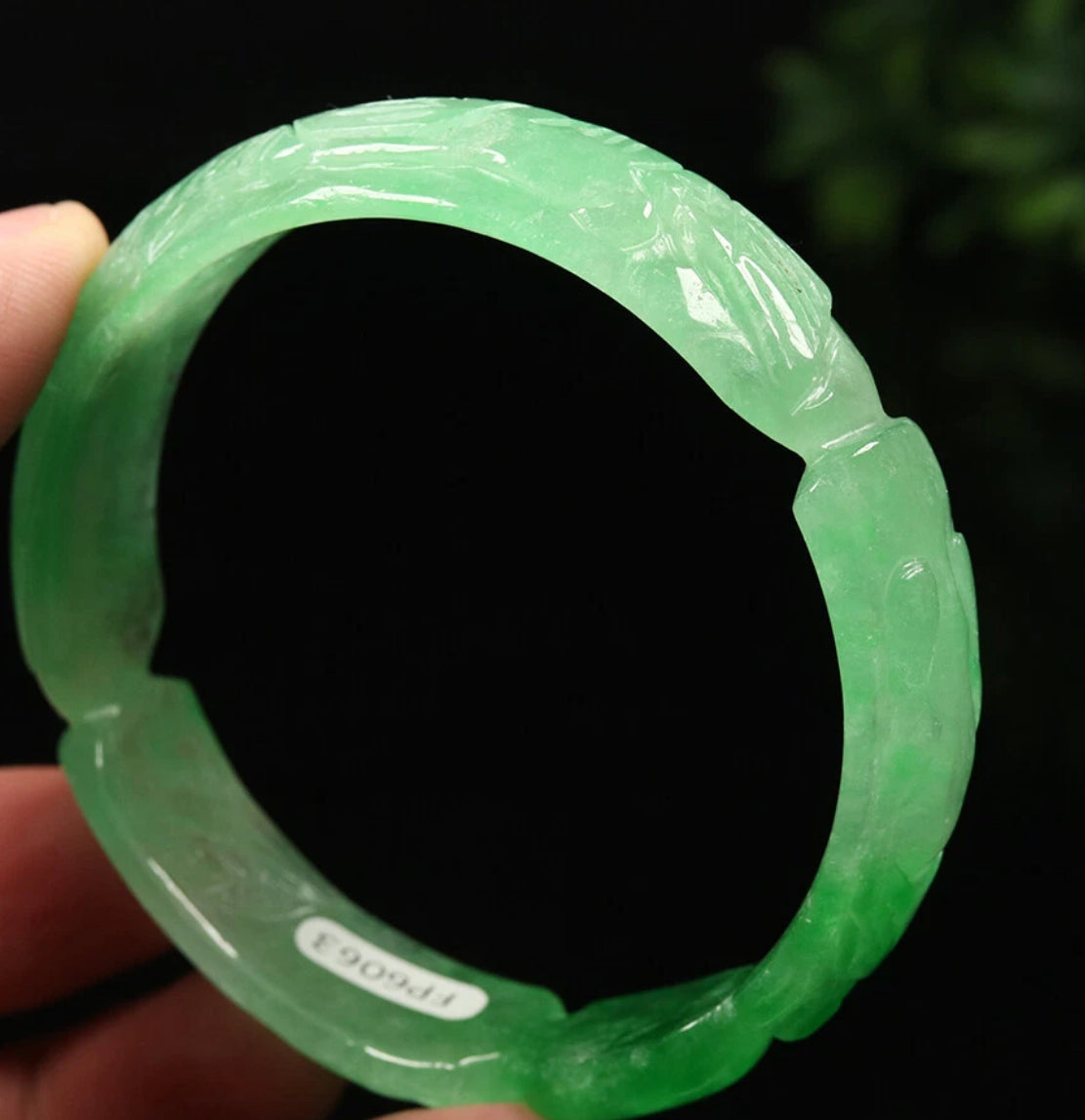 VINTAGE Large Jadeite Green Jade Handcarved Dragon Phoenix Size 60 mm - Emerald Green Jade U179