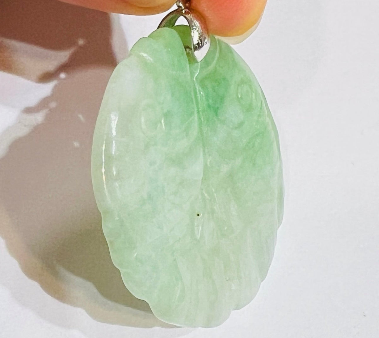 VINTAGE Owned Jadeite Green Jade Double Fish Pendant Silver Tone Bail - JazzyJewelbyAmina