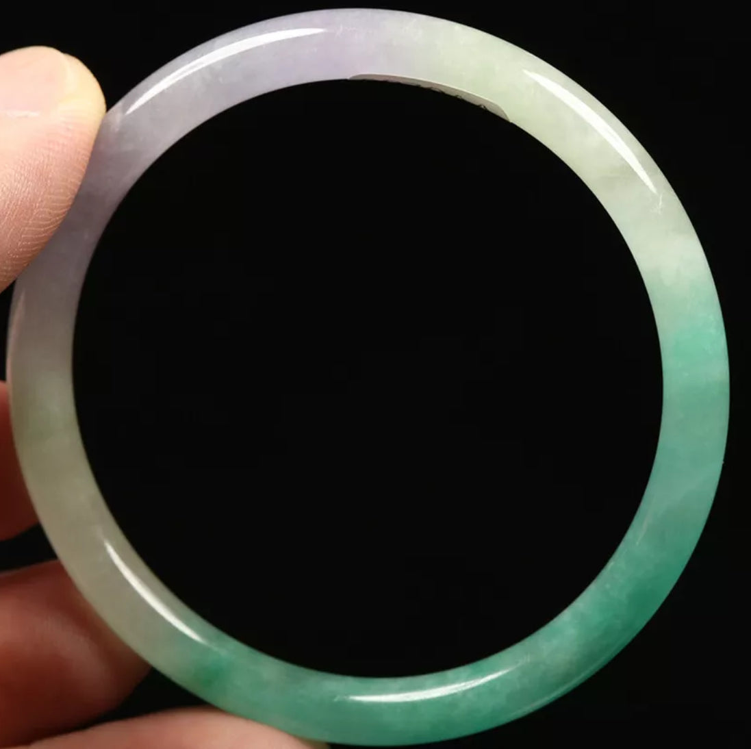VINTAGE XS Jadeite Green/Lavender Icy Jade Bangle Size 54mm Round Princess Cut G286 - JazzyJewelbyAmina