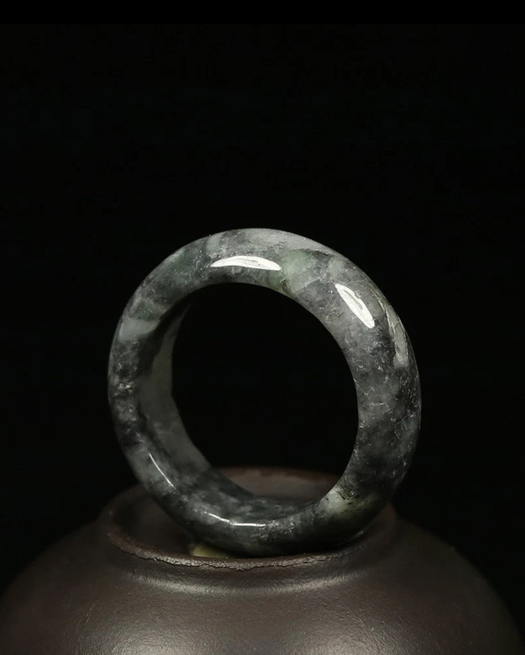 VINTAGE Jadeite Black Jade Ring Certified Size 9 US G239 - JazzyJewelbyAmina