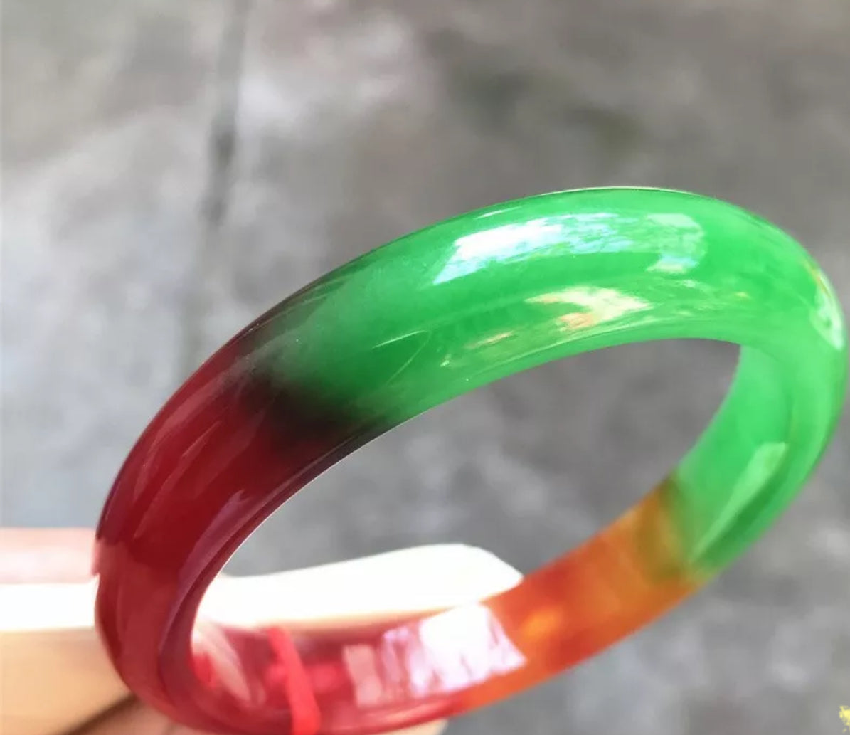 VINTAGE Large Jadeite Multi-Colored Jade Bangle Size 63mm J257 All Natural Jade Red/Green/Yellow - JazzyJewelbyAmina