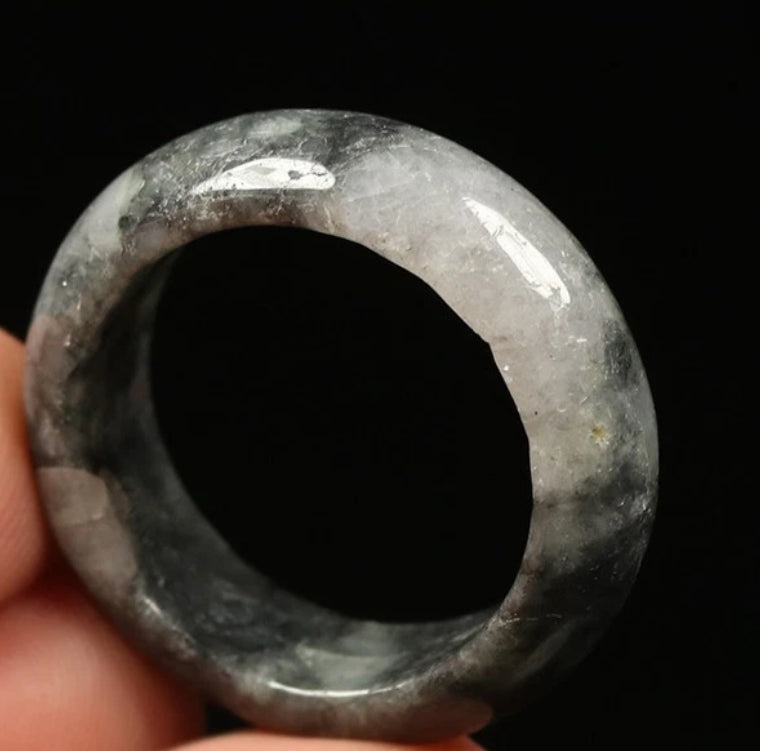 VINTAGE Jadeite Black Jade Ring Certified Size 9 US G239 - JazzyJewelbyAmina