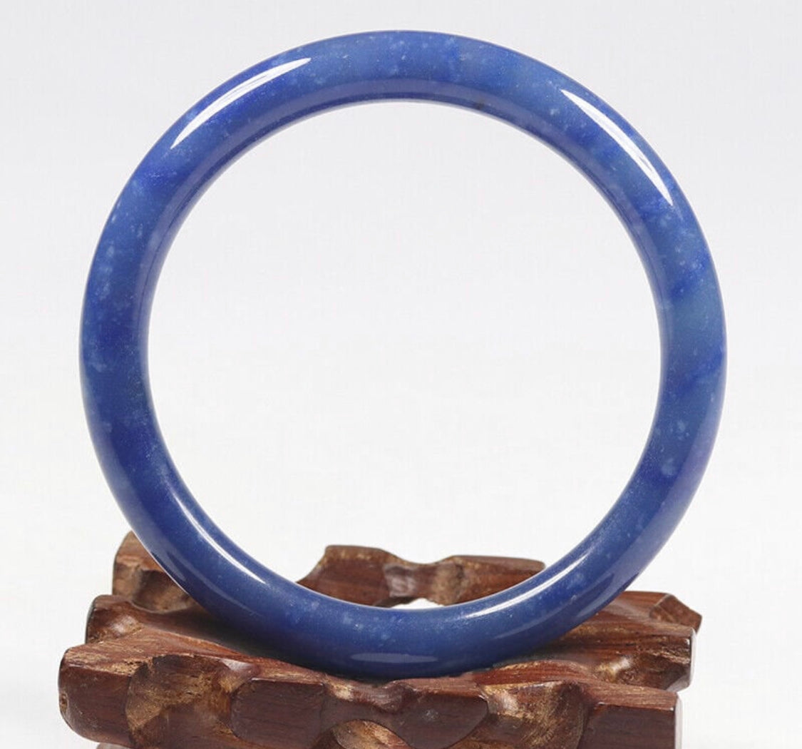 VINTAGE Medium Jadeite Blue Jade Bangle Size 59mm Round Princess Cut J988 - JazzyJewelbyAmina