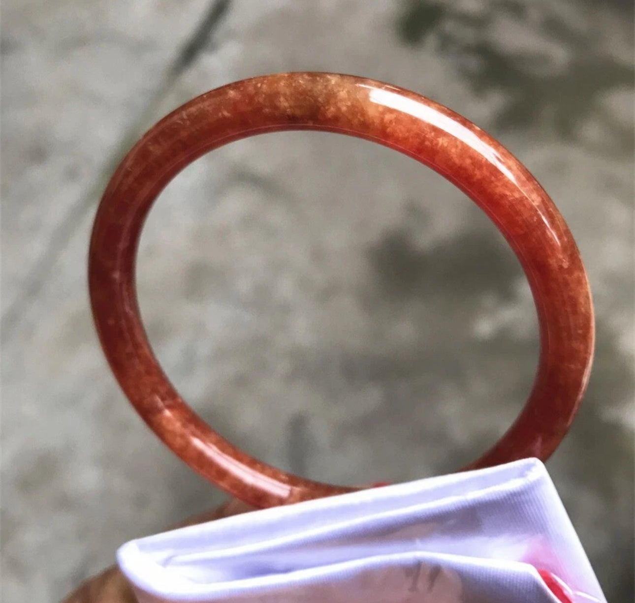 VINTAGE Large Jadeite Red Jade Bangle Size 60mm Round Princess Cut U782