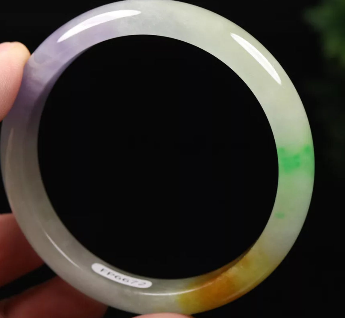 VINTAGE Large Jadeite Brown/Green/Lavender Jade Bangle Size 60mm J397 - JazzyJewelbyAmina