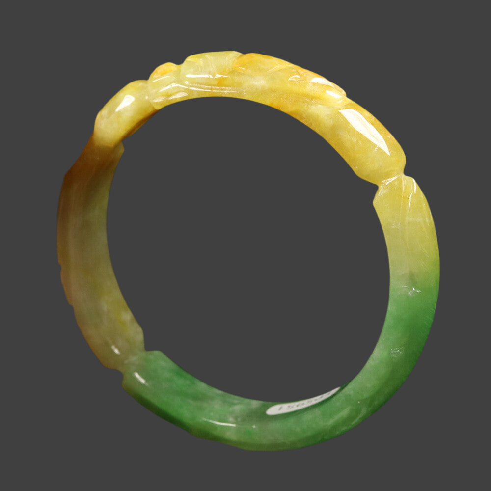 VINTAGE Large Jadeite Brown/Emerald Green Handcarved Dragon Phoenix Size 60mm J955 - JazzyJewelbyAmina