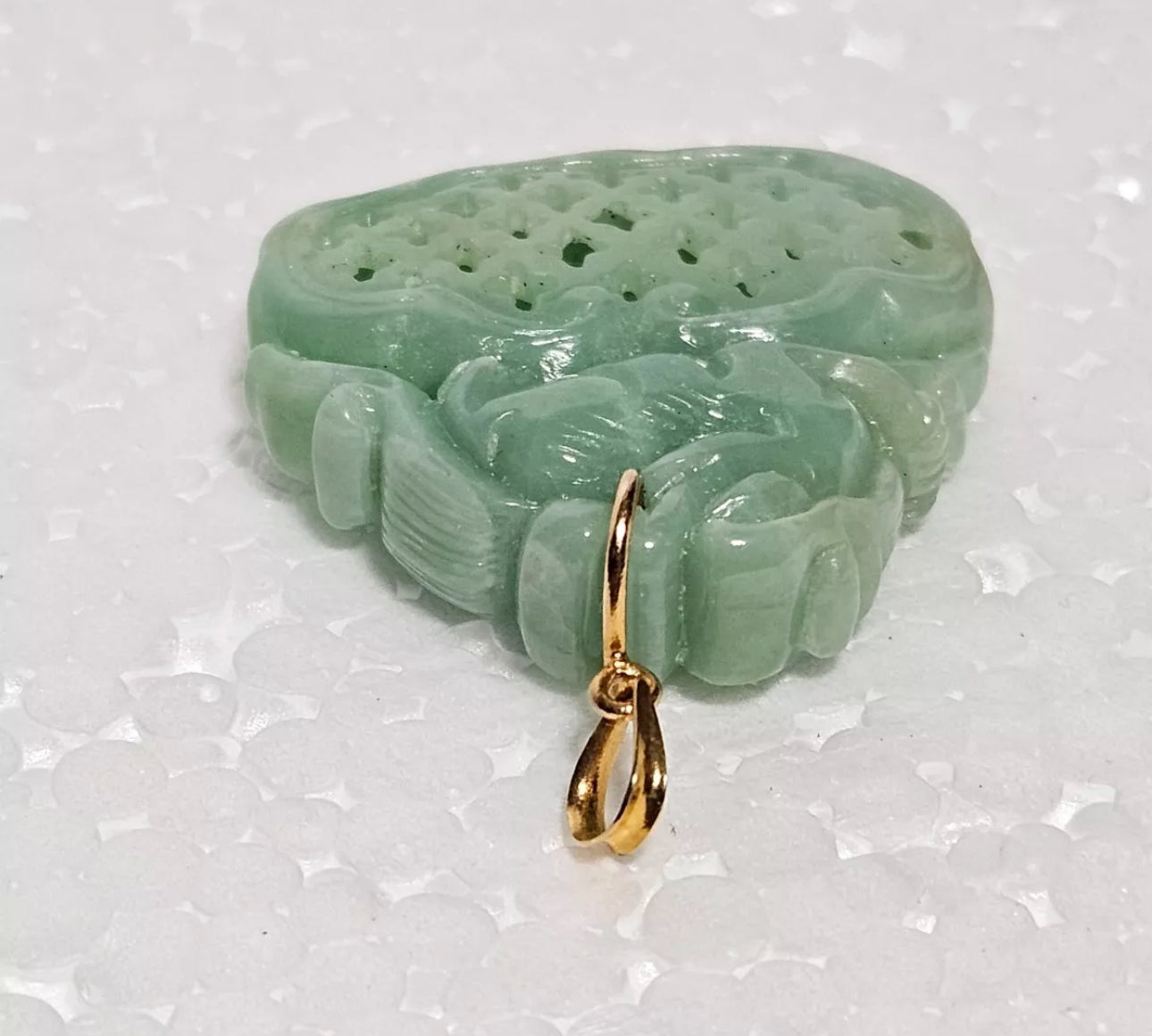 VINTAGE Jade Green 14K Solid Gold Bail - Pixiu Dragon Unique Fine Gold Jade - JazzyJewelbyAmina