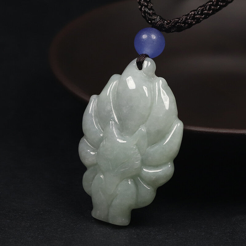 Jade 9-tail Fox Pendant Handcarved Certified U449