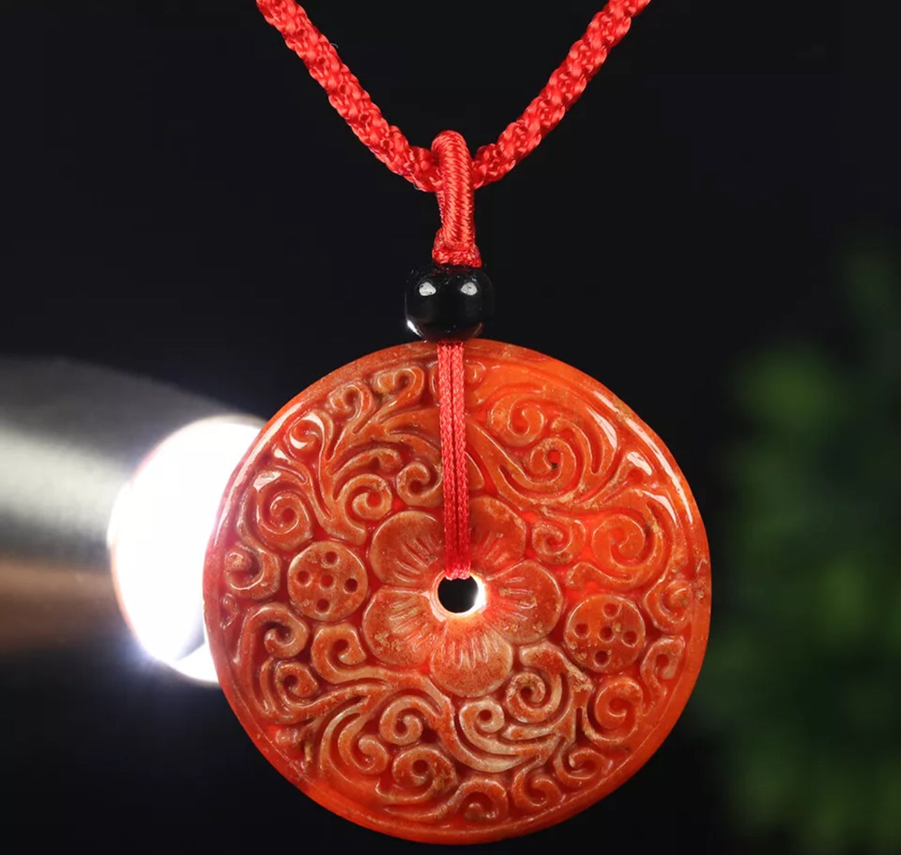VINTAGE Jadeite Red/Brown Certified Jade Round Ruyi Flower Pendant w/ Adjustable Chord “As You Wish” J107 - JazzyJewelbyAmina