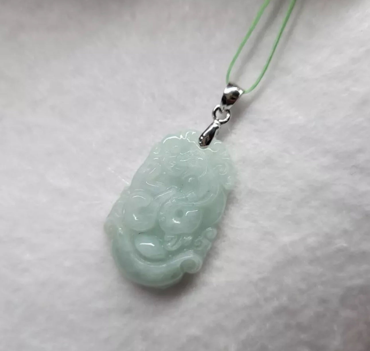 VINTAGE Jadeite Green/White Jade Snake Pendant Silver Tone Bail 2025 Chinese Lunar Zodiac D1217 - JazzyJewelbyAmina