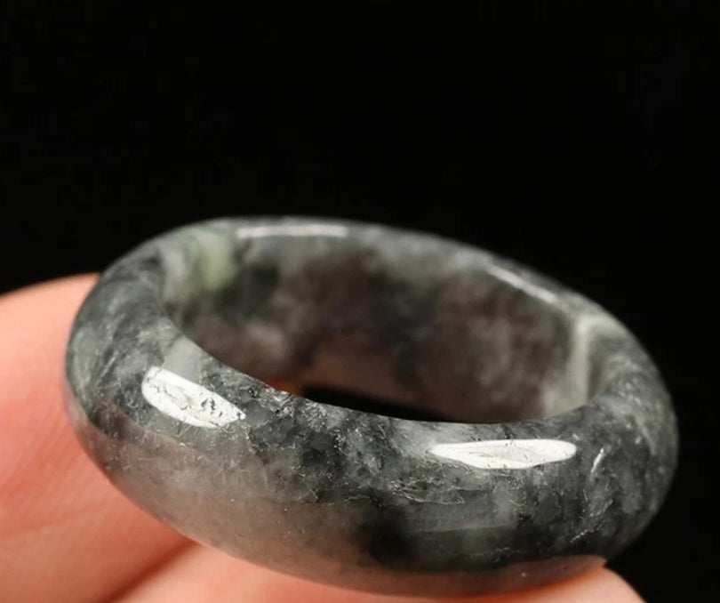 VINTAGE Jadeite Black Jade Ring Certified Size 9 US G239 - JazzyJewelbyAmina