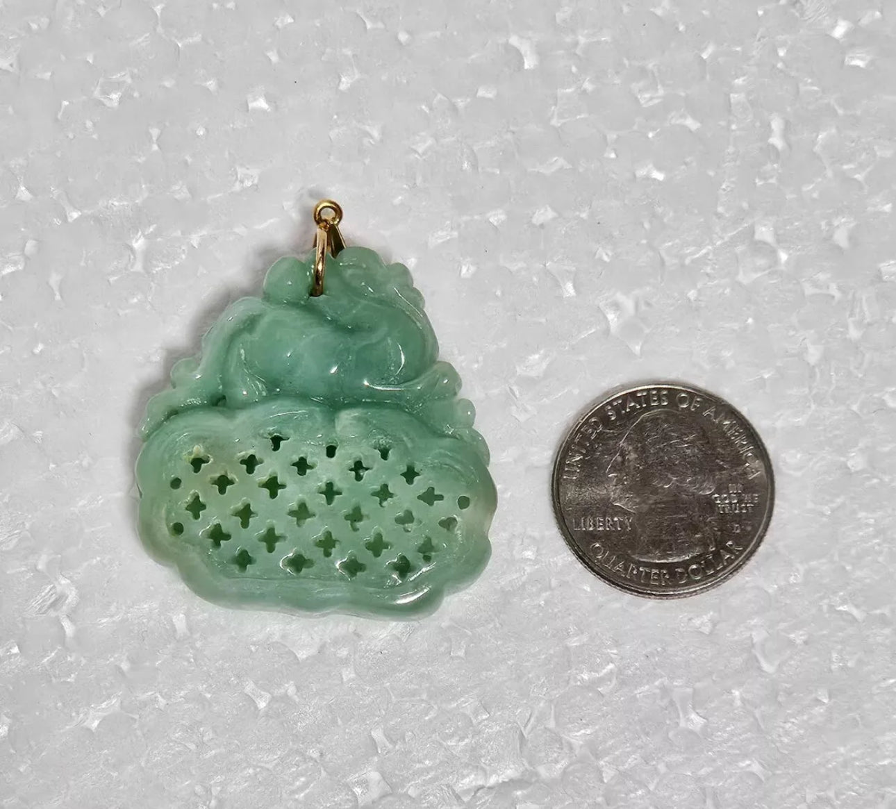 VINTAGE Jade Green 14K Solid Gold Bail - Pixiu Dragon Unique Fine Gold Jade - JazzyJewelbyAmina