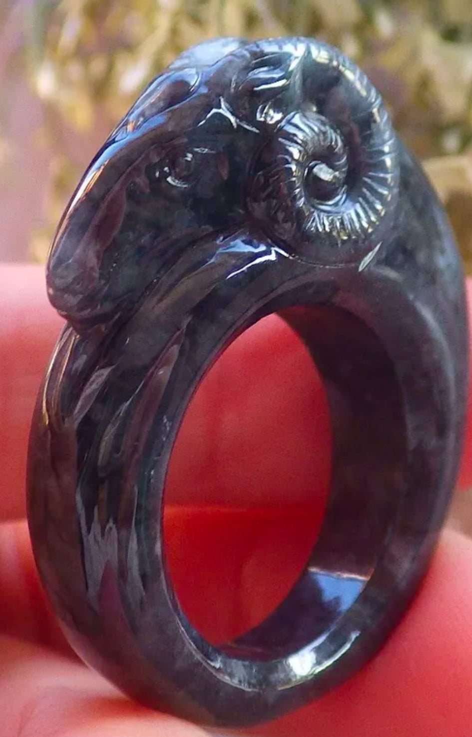 VINTAGE Jadeite Black Jade Ring HandCarved Ram/Sheep Certified Size 9 US M279 - JazzyJewelbyAmina