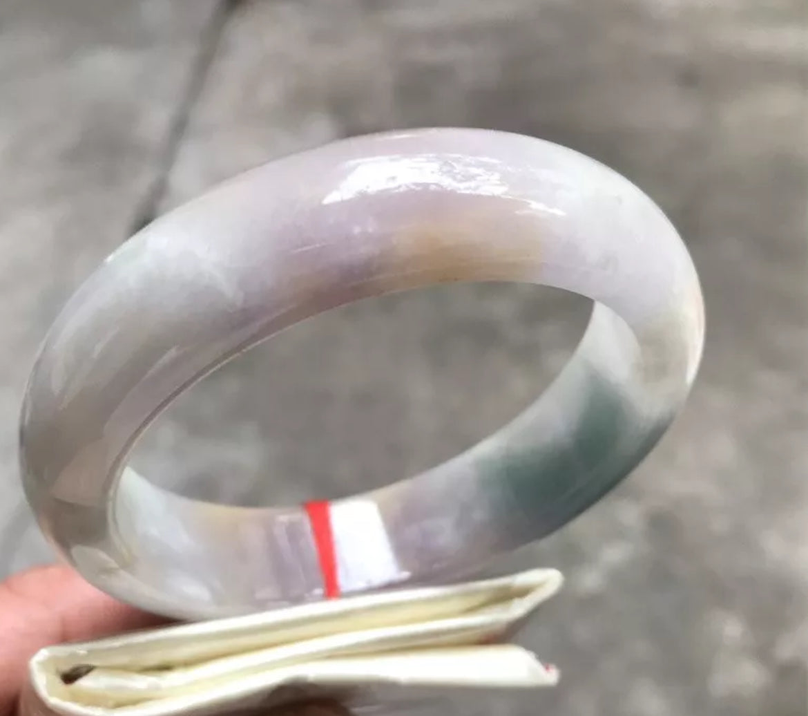 VINTAGE Large Jadeite Green/Lavender Jade Bangle Size 63mm Chunky Square Cut Hint of Yellow! O151 - JazzyJewelbyAmina