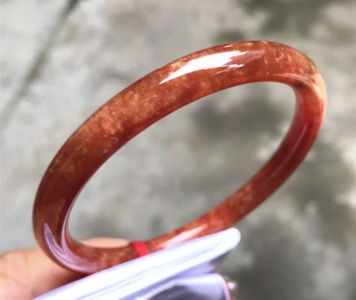 VINTAGE Large Jadeite Red Jade Bangle Size 60mm Round Princess Cut U782