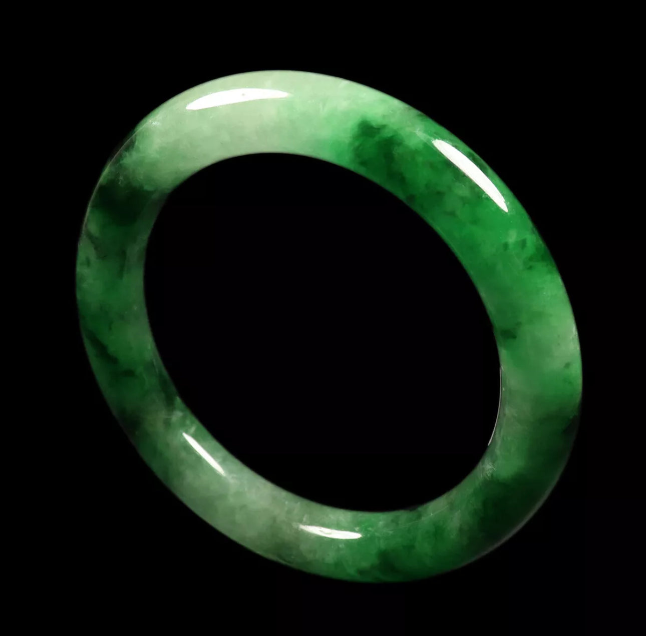 VINTAGE Large Jadeite Green Jade Bangle Size 61mm Round Chunky Cut! A319 - JazzyJewelbyAmina