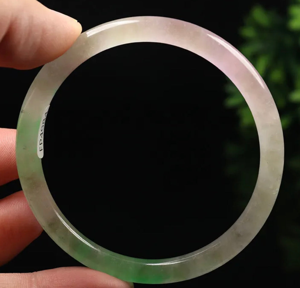 VINTAGE Medium Jadeite Green/Lavender Jade Bangle Size 59mm Round Princess Thin Cut - Icy Jade Piece J021 - JazzyJewelbyAmina