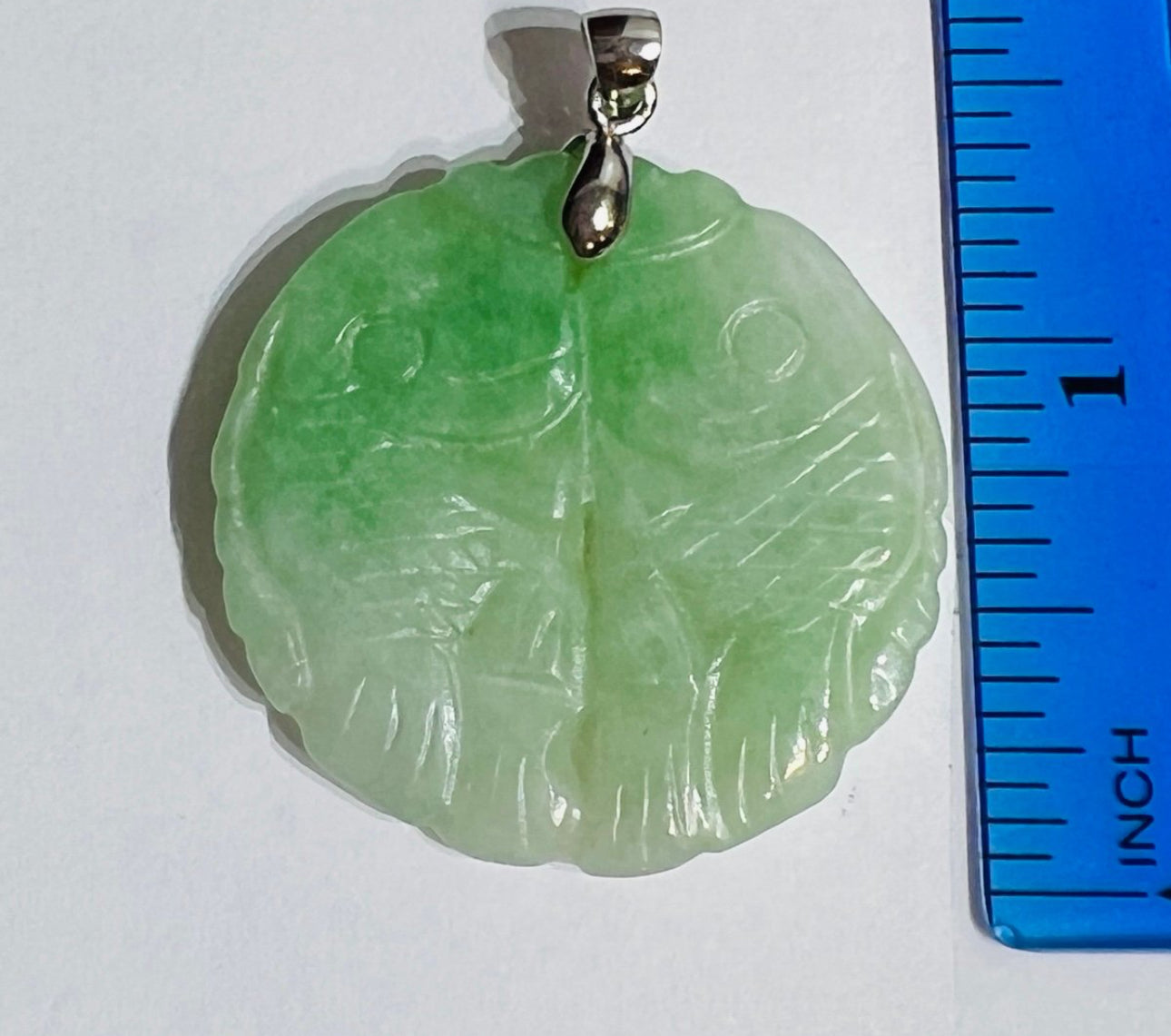 VINTAGE Owned Jadeite Green Jade Double Fish Pendant Silver Tone Bail - JazzyJewelbyAmina