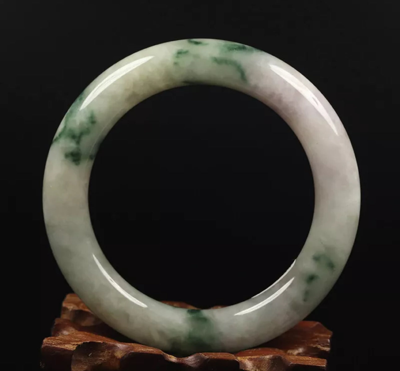 VINTAGE Medium Jadeite White Lavender Jade Bangle Round Princess Cut Size 57mm G404 - JazzyJewelbyAmina