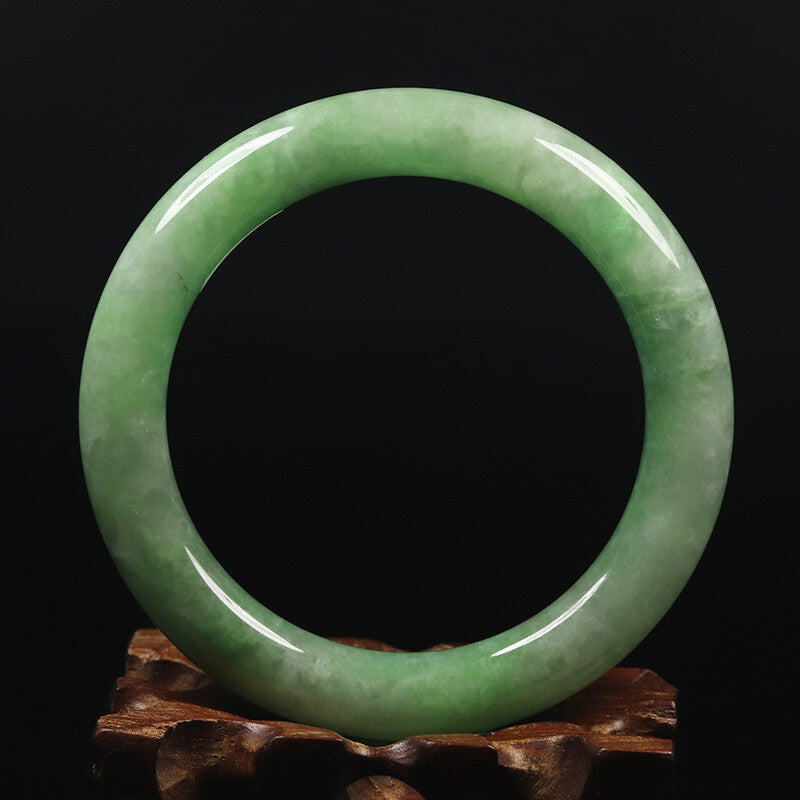 VINTAGE Medium Jadeite Green Jade Bangle Size 59mm Round Princess Cut Ombré Jade Green U899