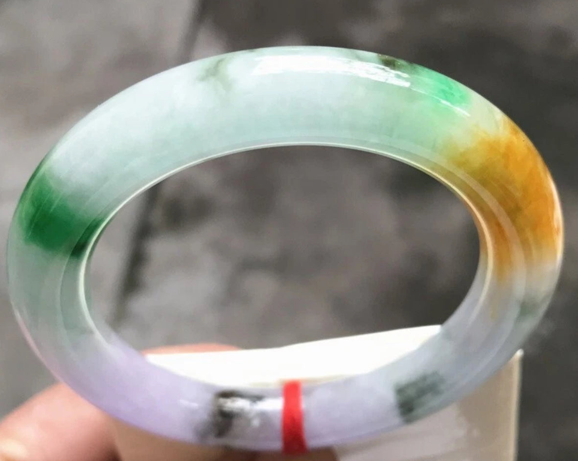 VINTAGE Small Jadeite Green/Lavender/ Brown Jade Bangle Size 55.5 mm U303 - JazzyJewelbyAmina