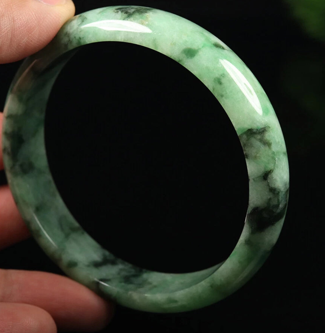 VINTAGE Large Jadeite Green Flower Jade Bangle Certified Size 61 MM U107