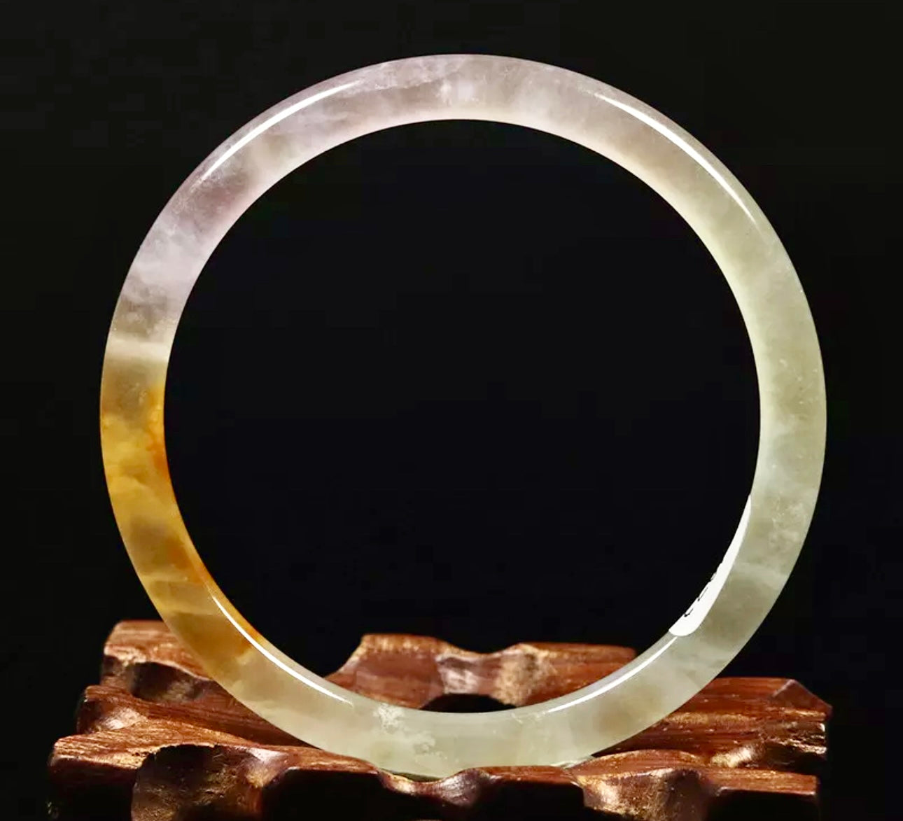 VINTAGE Small Jadeite Green Jade Bangle Round Princess Thin Cut (hint of lavender & rust) Size 55mm M799 - JazzyJewelbyAmina
