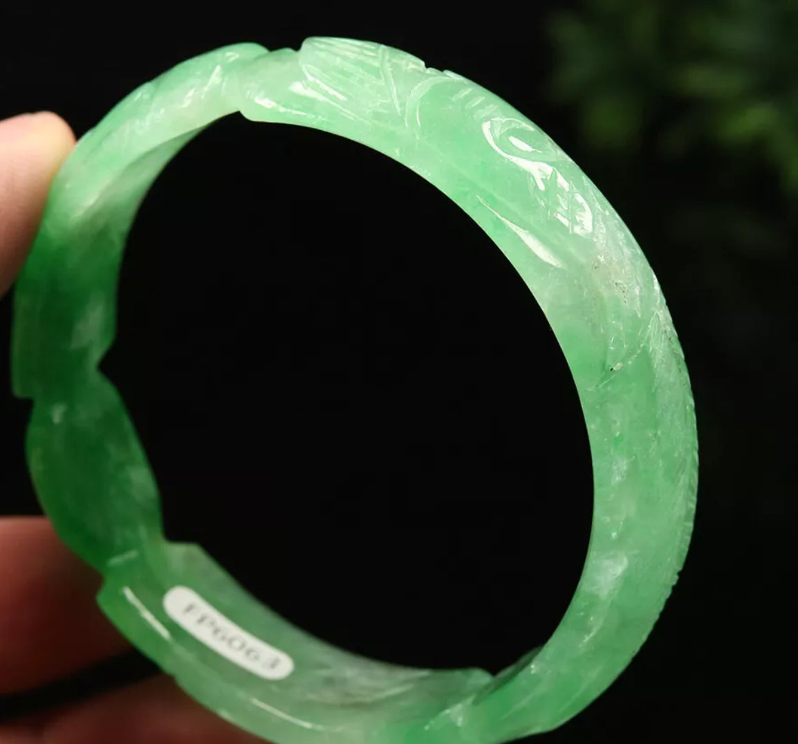 VINTAGE Large Jadeite Green Jade Handcarved Dragon Phoenix Size 60 mm - Emerald Green Jade U179