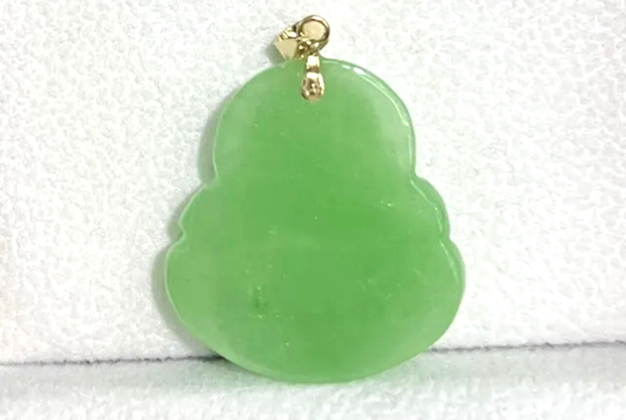 VINTAGE 14K Yellow Gold (Bail) Jadeite Green Jade Smiling Buddha for Good Luck New Year! D1230 - JazzyJewelbyAmina