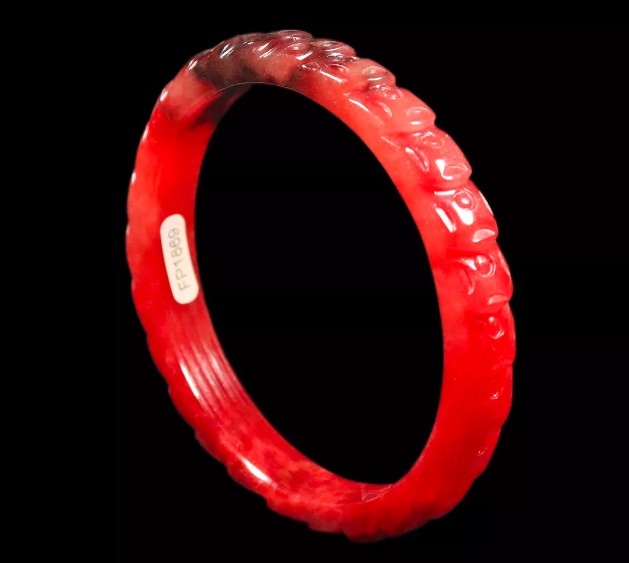 VINTAGE XL Jadeite Red/Black Jade Bangle Hand Carved Size 65mm M791 - JazzyJewelbyAmina