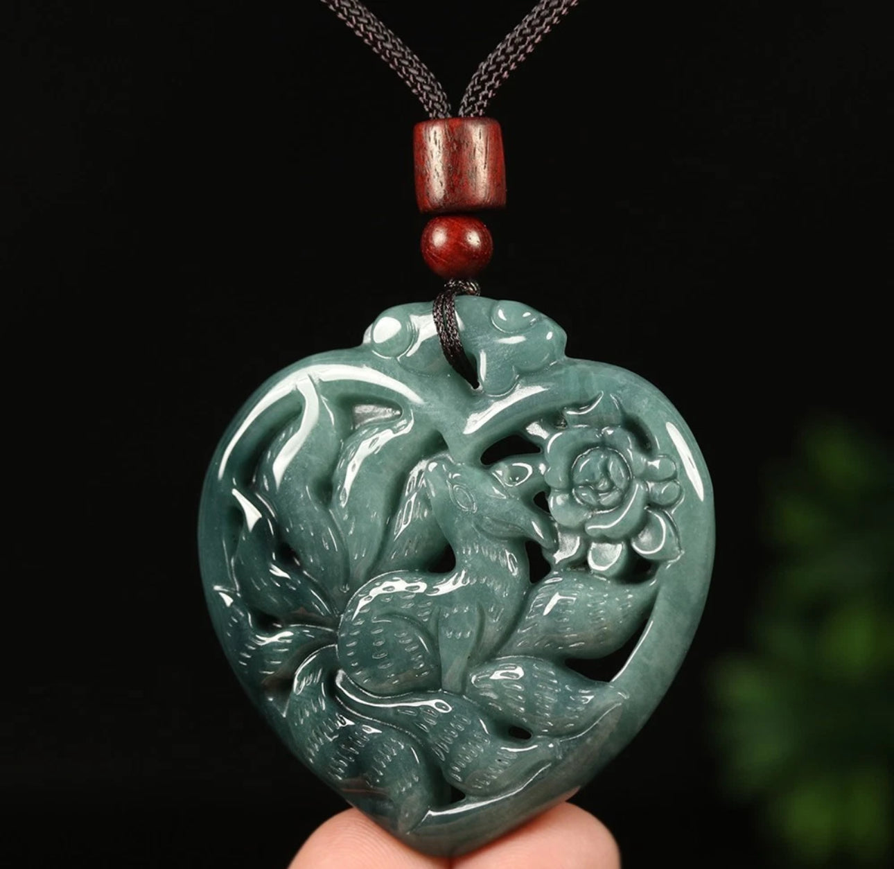 VINTAGE Jadeite Green Jade Pendant Nine Tail Fox - Certified G837 Brings Prosperity! - JazzyJewelbyAmina
