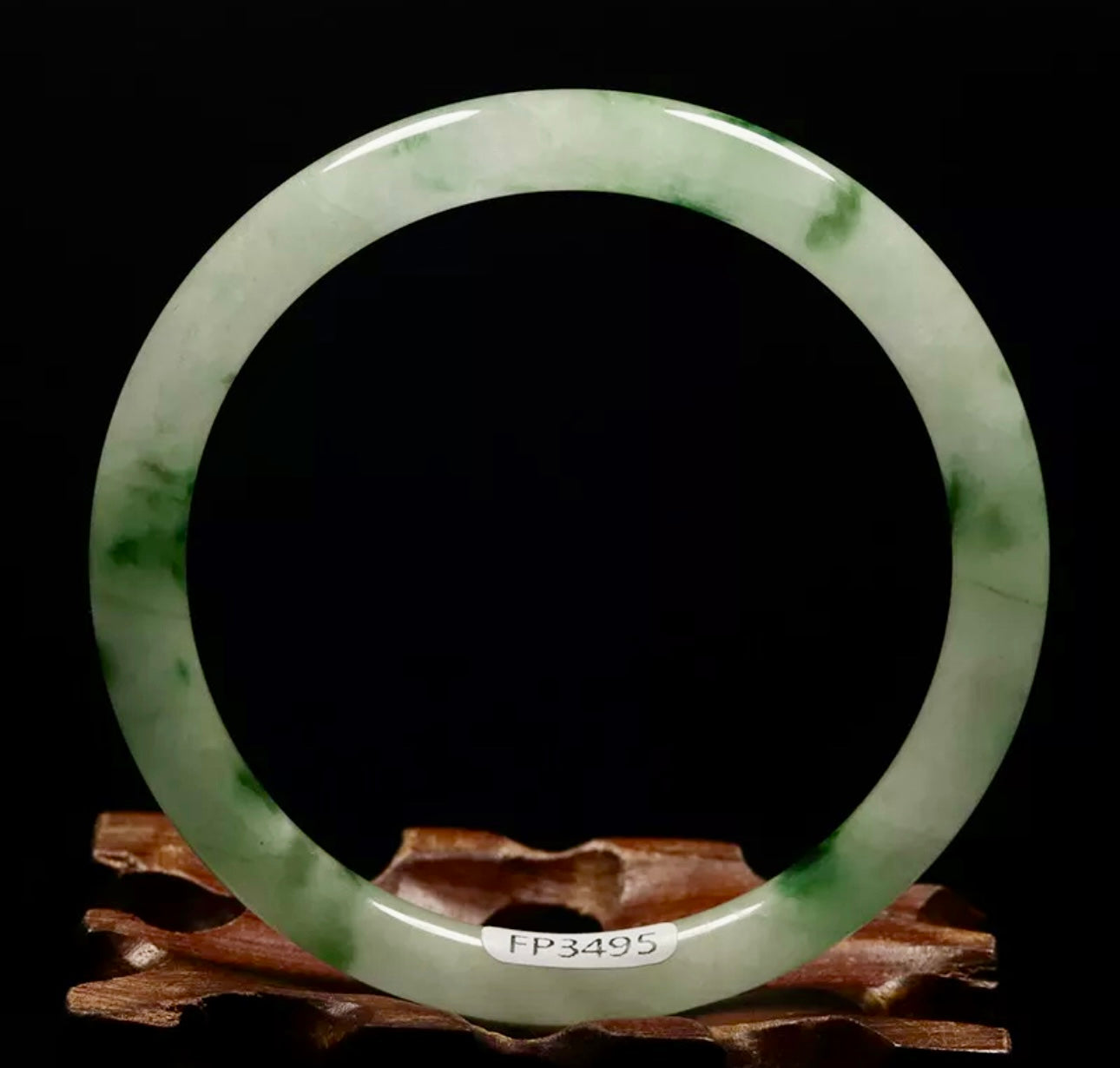 VINTAGE Medium Jadeite Green White Jade Bangle Size 59mm Round Princess Cut G043 - JazzyJewelbyAmina
