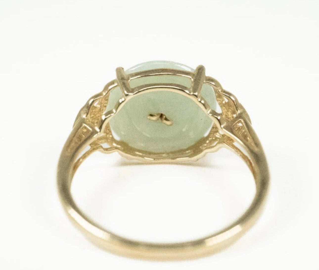 VINTAGE Jade Green Ring - Pi Pendant 14K Yellow Gold 6.5 US “Happy Life”