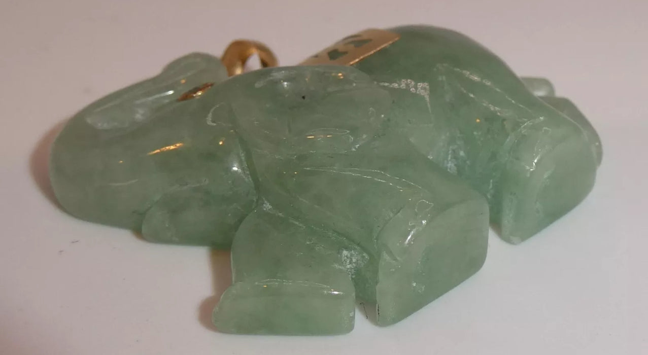 VINTAGE Jadeite Green Jade Elephant 14k Yellow Gold w/ Diamond Eye Pendant - Fine Jade Piece - JazzyJewelbyAmina