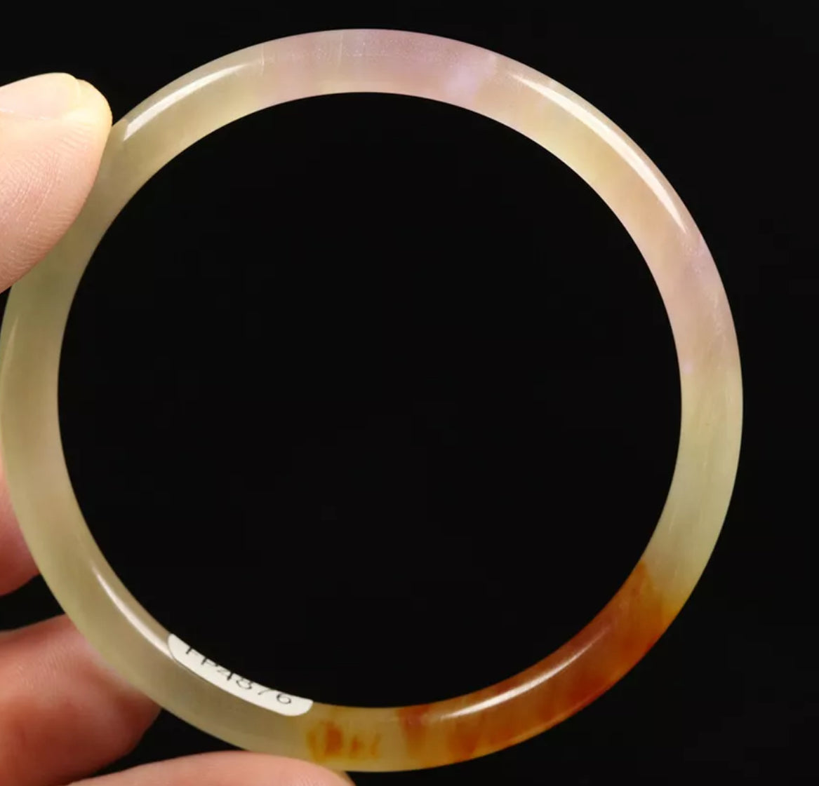 VINTAGE Medium Jadeite Pale Green/Lavender Rust/Brown Jade Bangle Size 58mm Round Princess Thin Cut L805 - JazzyJewelbyAmina