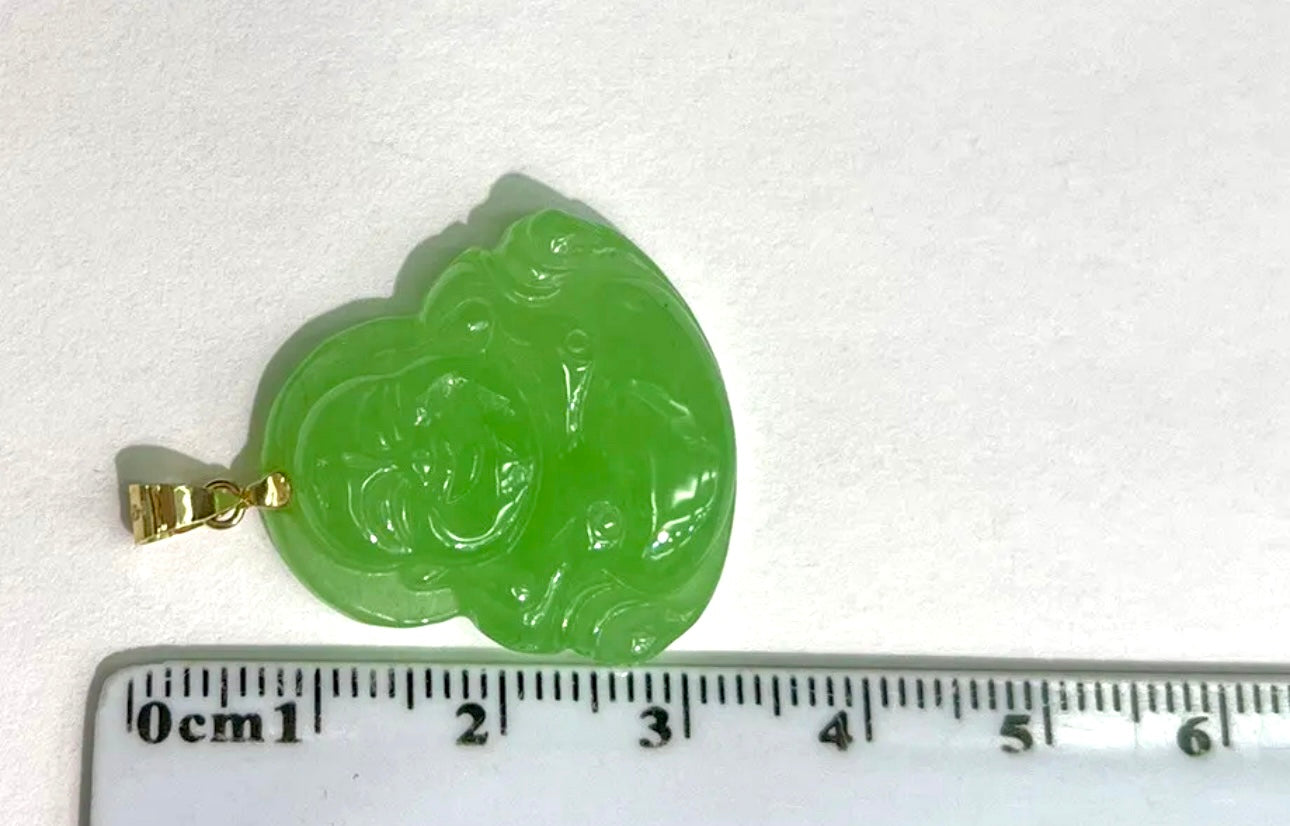 VINTAGE 14K Yellow Gold (Bail) Jadeite Green Jade Smiling Buddha for Good Luck New Year! D1230 - JazzyJewelbyAmina